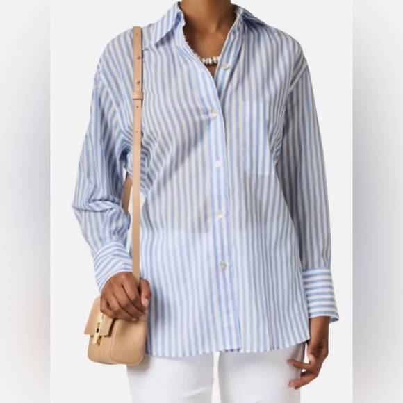 Vince Cotton Oversized Stripe Shirt In Blue White Stripe Size 2X 20 - Picture 5 of 8